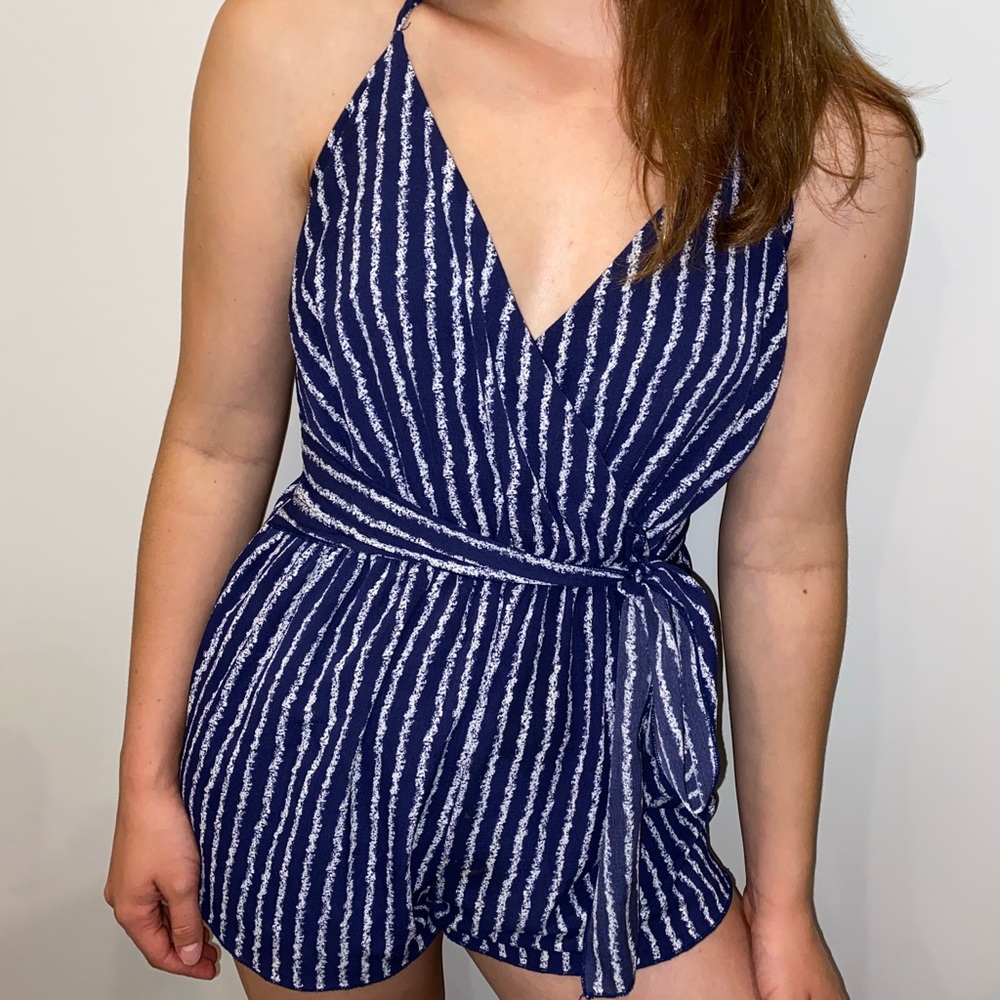 Blue and White Striped Romper